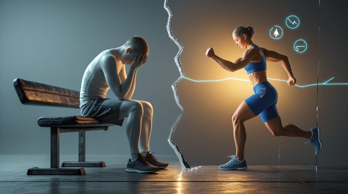 Спортсмен преодолевает психологический застой во время тренировки