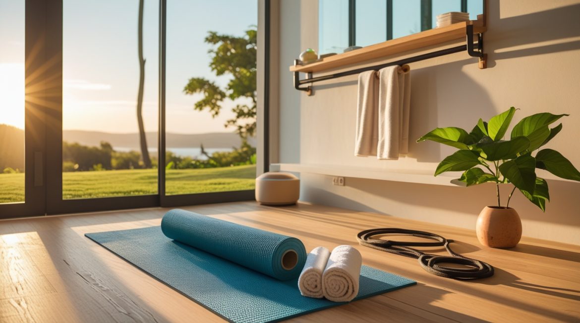 Женщина выбирает коврик для йоги среди различных материалов и толщин