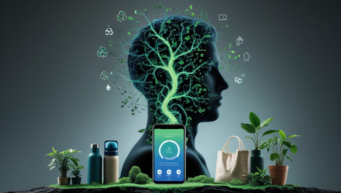 Женщина на природе с экологичными продуктами символизирует связь между экологичным образом жизни и психическим здоровьем