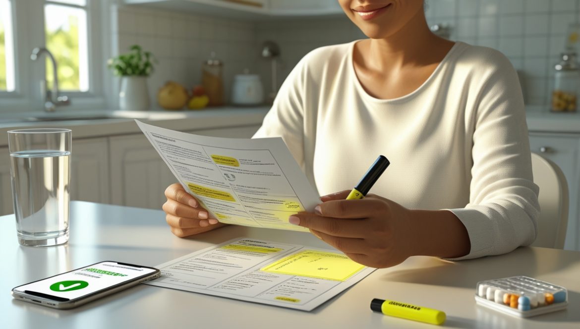 Человек внимательно читает инструкцию к лекарственному препарату в аптеке