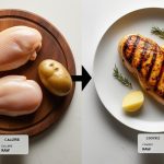 Куриная грудка приготовленная разными способами варки жарки и запекания на тарелках с указанием калорийности