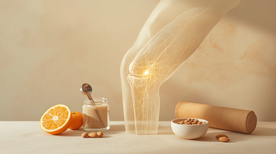 Анатомия здорового сустава с коллагеновыми волокнами и хрящевой тканью