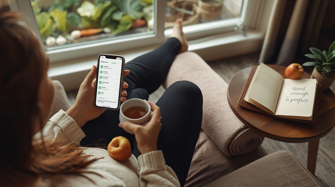 Человек медитирует на природе среди растений, символизируя баланс между экологичным образом жизни и психологическим благополучием