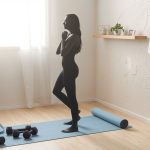 Женщина выполняет домашние упражнения для похудения в гостиной, план тренировок дома