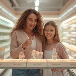 Средства гигиены для подростков на столике в ванной комнате с зеркалом