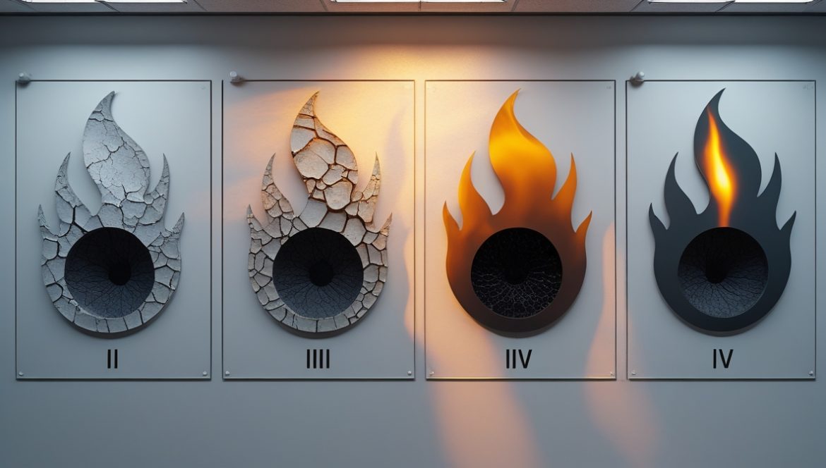 Схема степеней ожогов кожи с анатомическими слоями эпидермиса и дермы