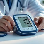 Человек измеряет артериальное давление домашним автоматическим тонометром в правильном положении