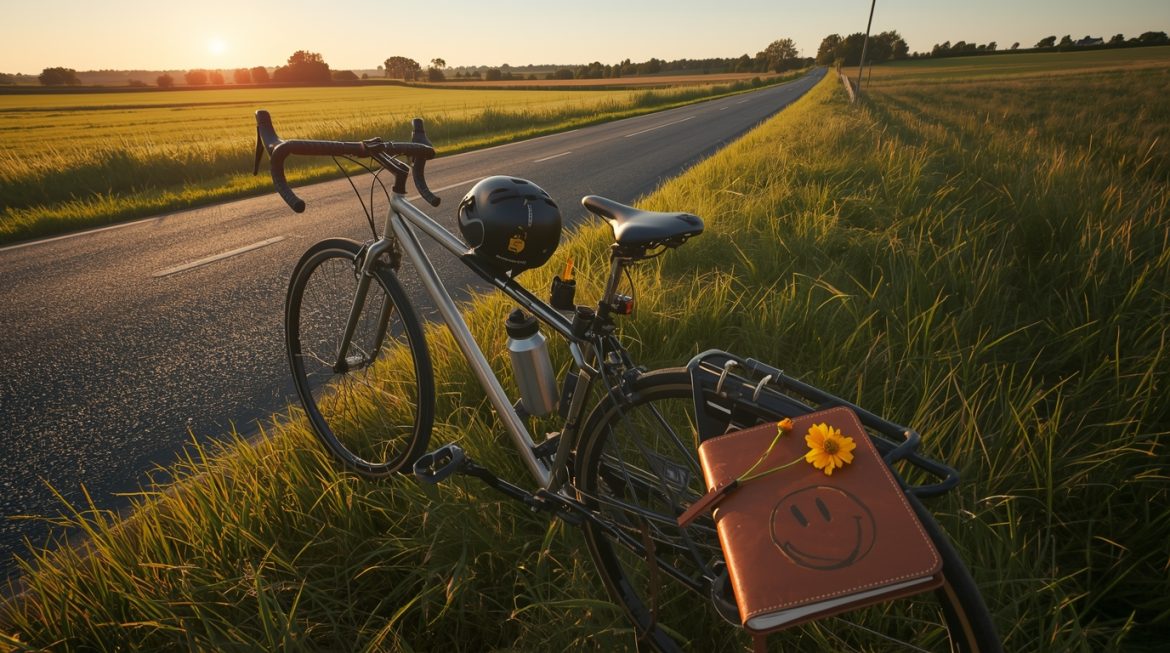 Человек на велосипеде в парке во время велопрогулки для улучшения ментального здоровья и снижения стресса