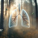 Женщина выполняет дыхательные упражнения для здоровья легких в чистом помещении