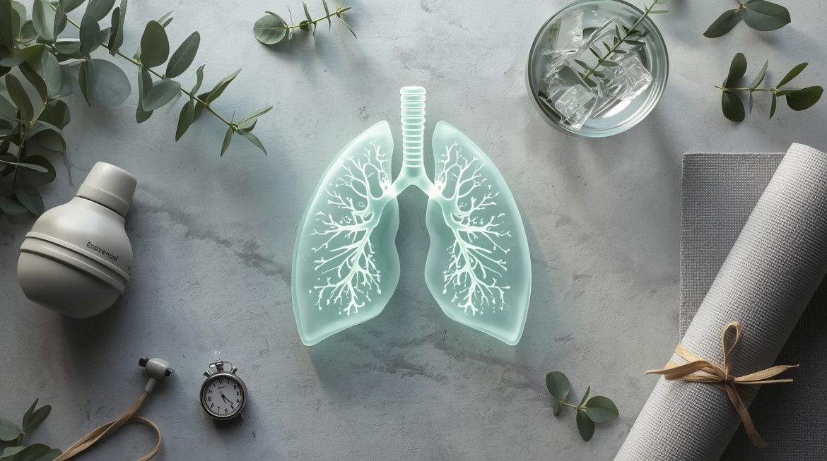 Женщина выполняет дыхательные упражнения для увеличения жизненной емкости легких в парке