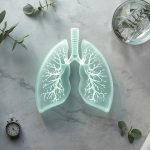 Женщина выполняет дыхательные упражнения для увеличения жизненной емкости легких в парке