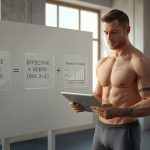 Фитнес-тренер демонстрирует расчет тренировочного объема в спортзале