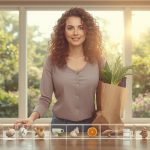 Здоровая женщина практикует йогу на природе среди натуральных продуктов для укрепления иммунитета